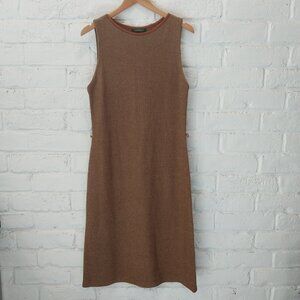 Ralph Lauren Knit Midi Dress Womens L Brown Silk Cashmere Merino Wool Blend